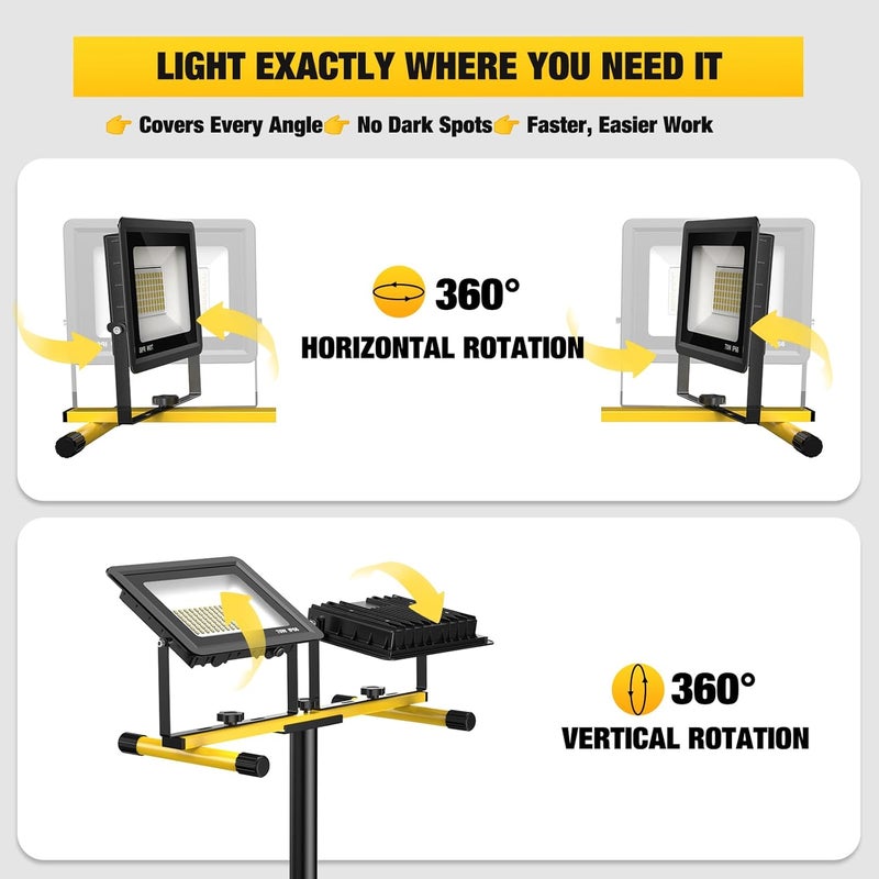 SOARFLY Upgraded LED Work Lights with Stand, 2-Head Adjustable Work Light, Waterproof Tripod Worklights with 16.5 FT Cord for Outdoor & Indoor Job Sites, Workshops, Construction, Garage Lighting - Image 3
